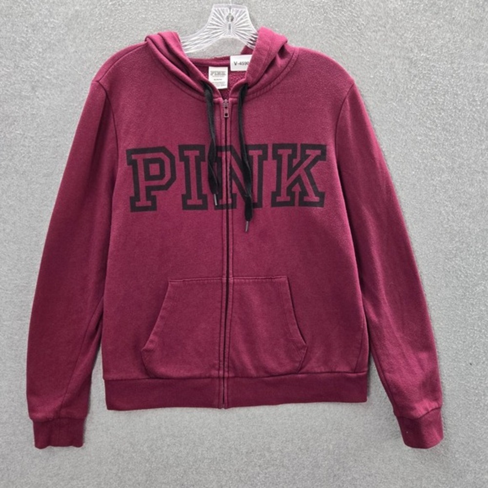 Victoria Secret PINK Women Sweatshirt Medium Red Full Zip Hoodie Crop